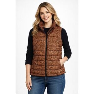 Lands' End Goose Down Puffer Cheetah Vest Size Women's Small Animal Print Warm